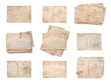 A set of old postcards. Copy space. Isolated on whiteの写真素材