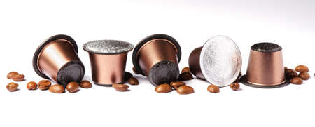 Coffee capsules for the coffee machine. White background.の写真素材