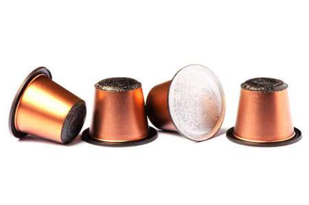 Coffee capsules for the coffee machine. White background.の写真素材