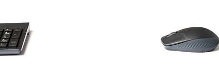 Computer mouse and keyboard on a white background. Copy spaceの写真素材