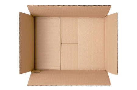 An open cardboard box. View from above. Isolated on a white background.の写真素材