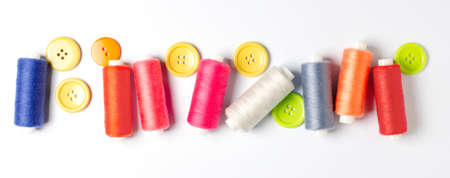 Accessories for sewing on a white background. Closeup.の写真素材