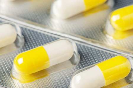 Pills for the treatment of stomach ulcers or gastritis. Closeupの写真素材