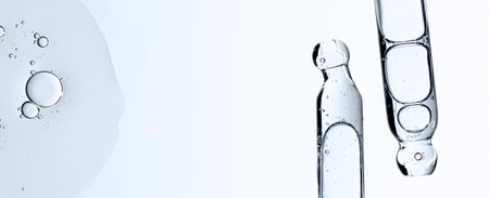 Skin serum in a pipette. A cosmetic product for body care. White background. Copy spaceの写真素材