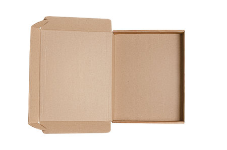 An open cardboard box. View from above. Isolated on a white background