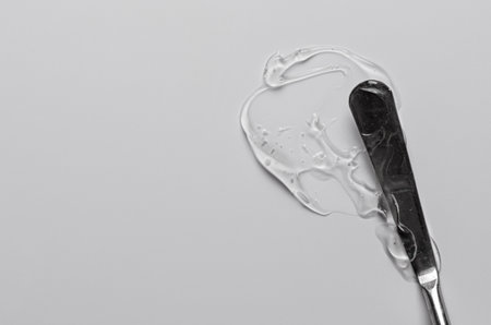 The texture of transparent moisturizing gel with palette knife. Copy space.の写真素材