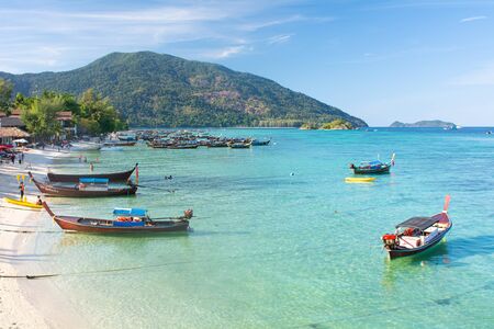 long-tailed boat on Sunrise beach Koh Lipe,Satun, Thailand.の写真素材