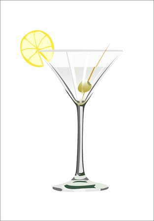 Martini glass with olive isolated on whiteのイラスト素材