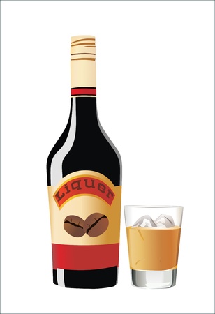 Liquor bottle and glass on a white background.のイラスト素材
