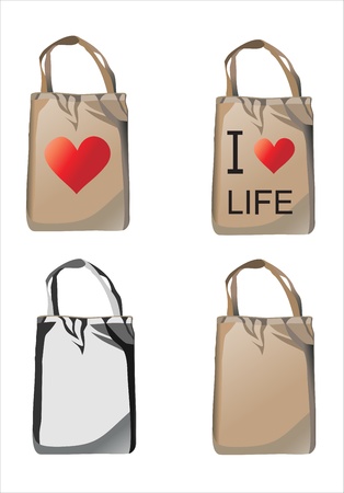 vector set of reusable shopping bagsのイラスト素材