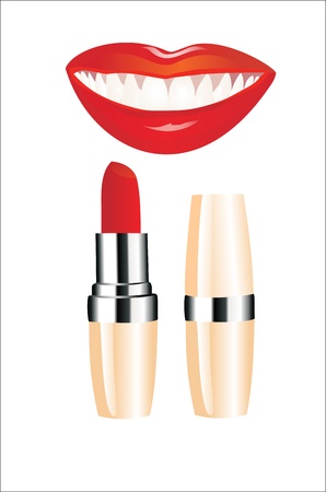 Lipstick and happy female lips over whiteのイラスト素材