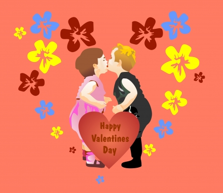valentine s day Illustration with cute little girl and boyのイラスト素材
