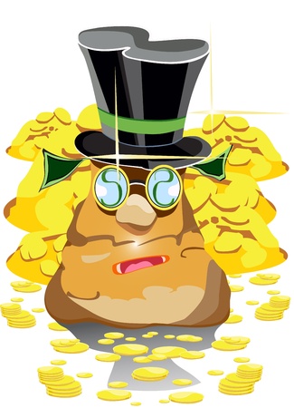 Stacks of coins and money bagのイラスト素材