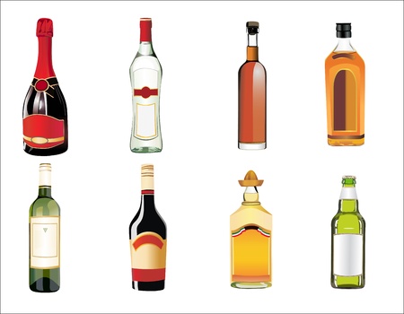 Set of different drinks and bottles on the wallのイラスト素材