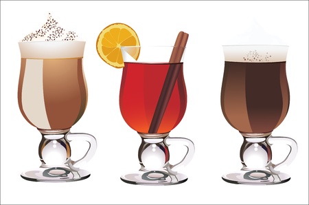set with different cocktails on white backgroundのイラスト素材