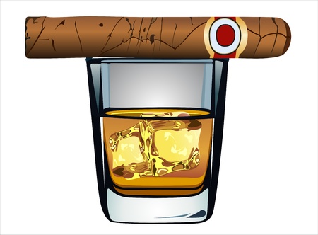 whiskey and cigar on whiteのイラスト素材