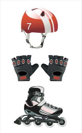 Illustration of roller skating equipment - roller skates, gloves, helmet,のイラスト素材