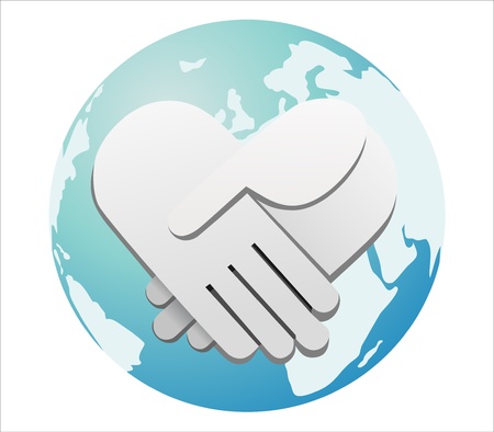 handshake over world mapのイラスト素材