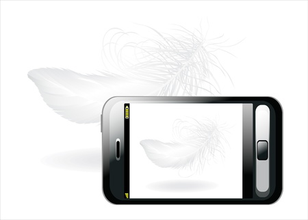Taking photo on mobile device, White feather isolated on white backgroundのイラスト素材