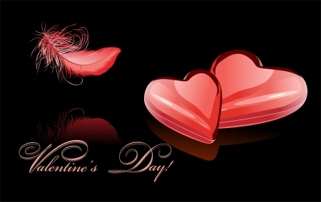festive background for Valentine's Day with two hearts and a featherのイラスト素材