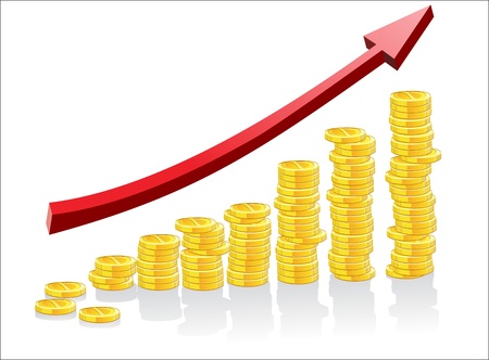 Coins and red arrow isolated on whiteのイラスト素材