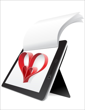 Valentine s Day Concept  Tablet PC Isolated on White Background  Vectorのイラスト素材