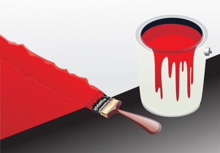 red paint bucket and brushのイラスト素材