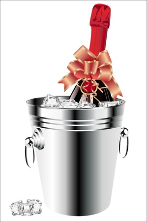 Bottle of champagne in ice bucket isolated on white backgroundのイラスト素材
