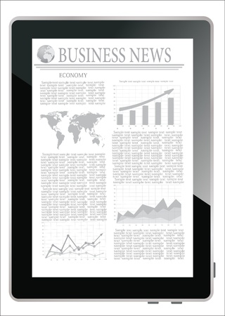 Tablet computer with business news on a screen on a white backgroundのイラスト素材