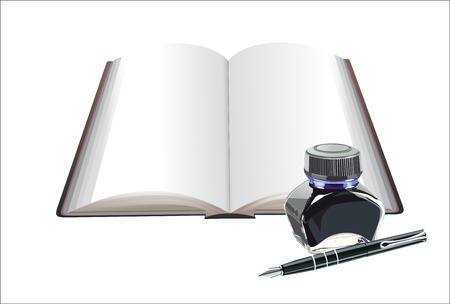 Book and fountain pen with ink bottleのイラスト素材