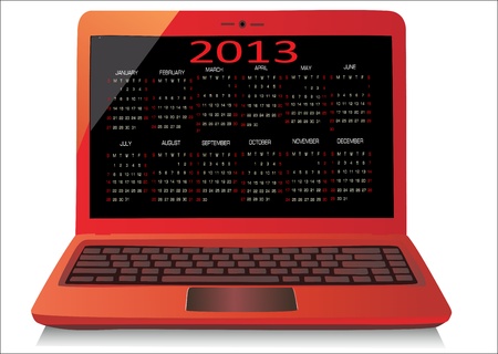 Red laptop on white background WIth calendar 2013 のイラスト素材