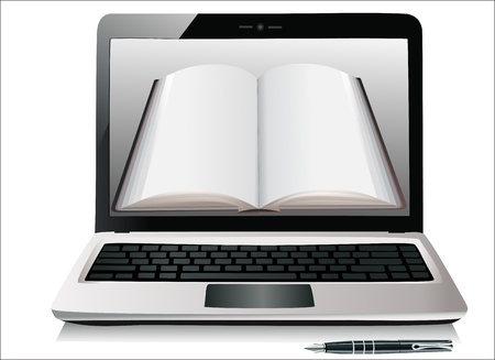 Laptop with books isolated on whiteのイラスト素材