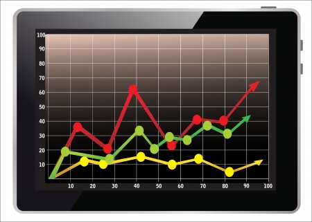 Realistic tablet pc computer with business graph isolated on white background  Vectorのイラスト素材