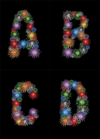 letters (A, B, C, D) made from colorful in the form of fireworks letters - check my portfolio for other letters.のイラスト素材