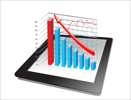 computer tablet showing a spreadsheet with some 3d charts over itのイラスト素材