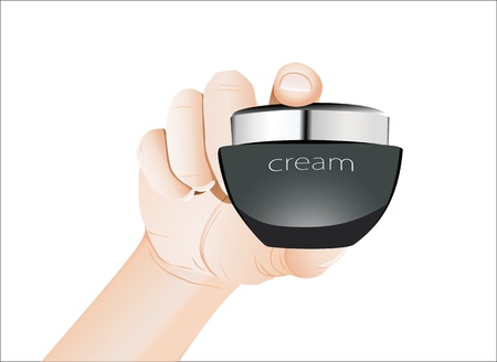 cream box on the hand  Isolated on white backgroundのイラスト素材