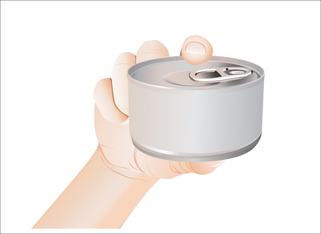 Food can in hand isolated on white backgroundのイラスト素材