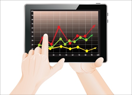 Tablet screen with graph and a hands のイラスト素材