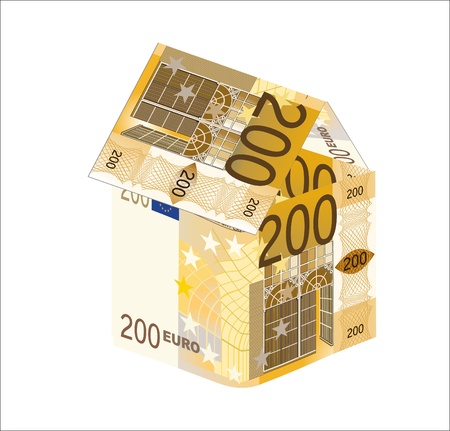 The house made of 200 Euro banknotes, isolated on white のイラスト素材