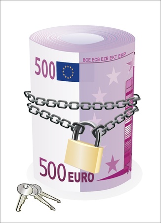 Roll of 500 euro chained and locked isolated on whiteのイラスト素材