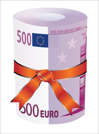 500 euro money in a red ribbon with a gift bow のイラスト素材