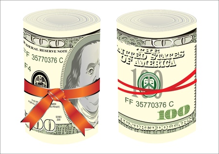 Money rolls with US dollars bills isolated on white backgroundのイラスト素材