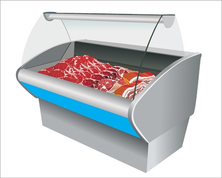 Fresh meat in refrigerator in a shopのイラスト素材