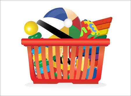 Shopping basket and toys isolated on whiteのイラスト素材