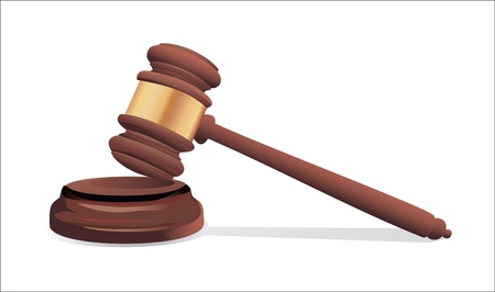 A wooden judge gavel and soundboard isolated on white backgroundのイラスト素材