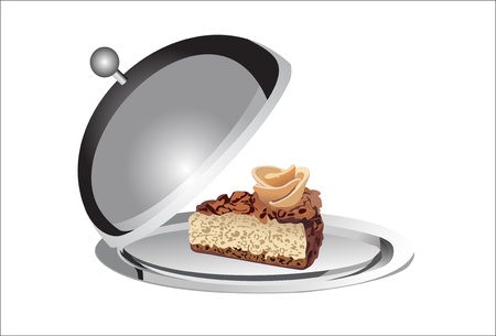 Dessert on a silver platter on a white backgroundのイラスト素材