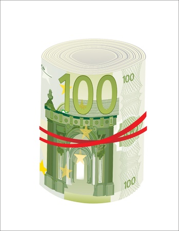 100 Euro rolled up on white backgroundのイラスト素材