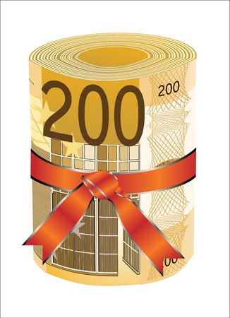 200 euro money in a red ribbon with a gift bow のイラスト素材