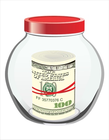 Many dollars in a glass jar isolated on white backgroundのイラスト素材
