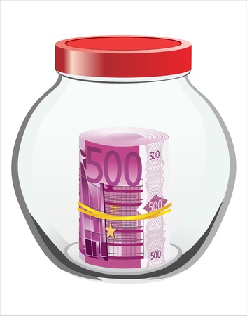Many euros in a glass jar isolated on white backgroundのイラスト素材
